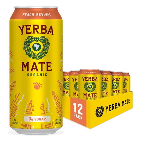 Guayaki Guayakí Yerba Mate, Organic Energy Drink Alternative, Peach Revival,