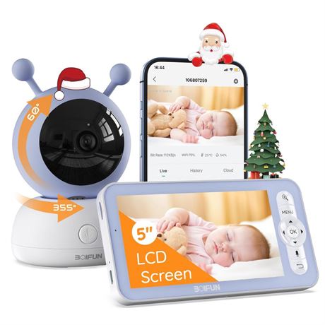 BOIFUN 5" Baby Monitor, 1080p WiFi Baby Monitor Via Android/iOS App Control,