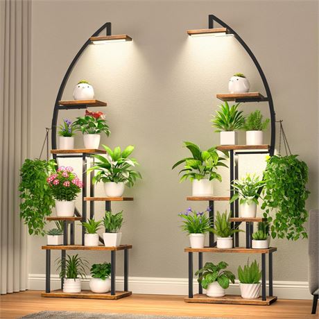 Tall Plant Stand Indoor with Grow Light, 7 Tiered Metal for Plants Multiple,