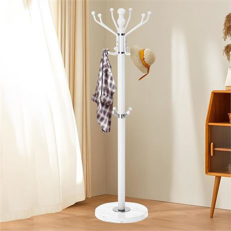 Modern Coat Rack with Natural Marble Base, Metal Freestanding Coat Rack with 16