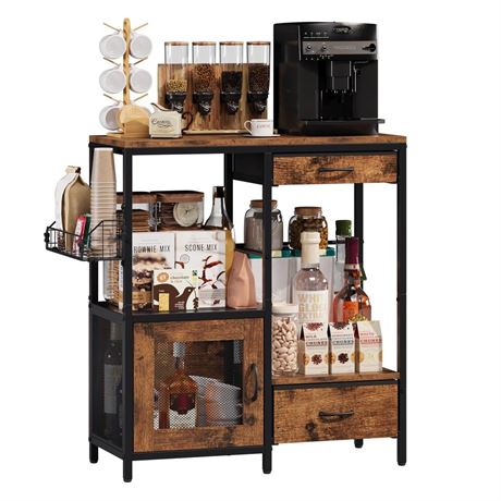 Coffee Bar Table Station, Small Coffee Cabinet with 2 Drawers & 1 Door, Kitchen