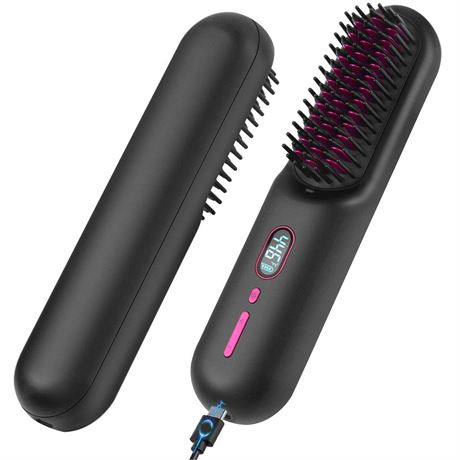 Cordless Hair Straightener Brush, Portable Negative Ion Hot Hair Brush, 12