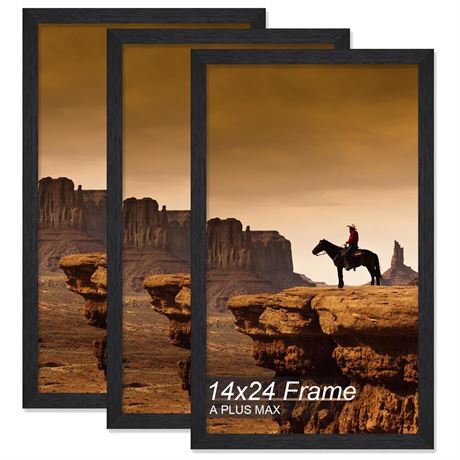 A PLUS MAX 14x24 Picture Frame Set of 3, Black Engineered Wood Frame for 14 x