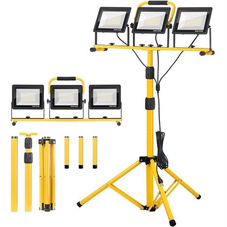 21000Lumen LED Work Lights with Stand - 3 Head Portable Work Light with 16FT