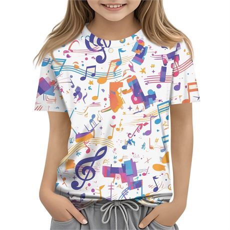 XADYUY Girls Shirts Size 14-16 Summer Short Sleeve Girls Shirts Music Notation