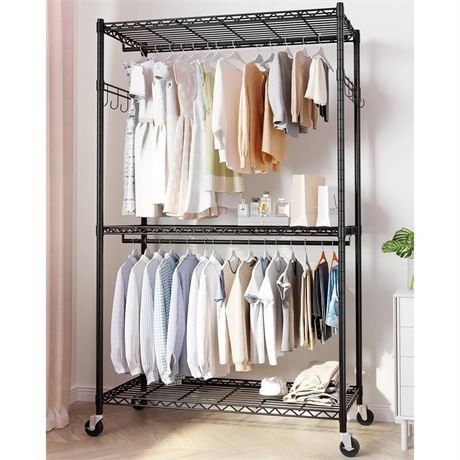 HOKEEPER Heavy Duty Wire Garment Rack Clothes Rack with Shelves and Double