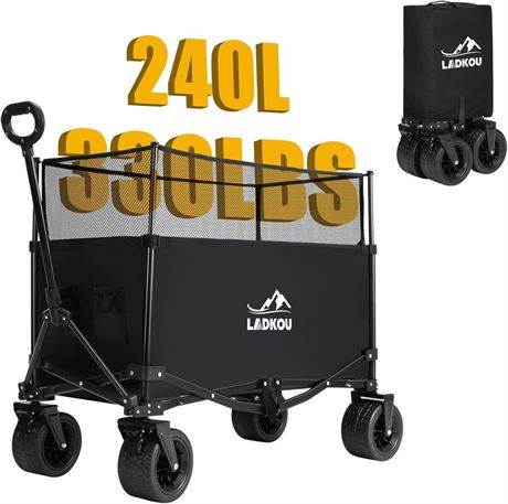 Collapsible Foldable Wagon, Heavy Duty Beach Wagon Cart with 240L Capacity and