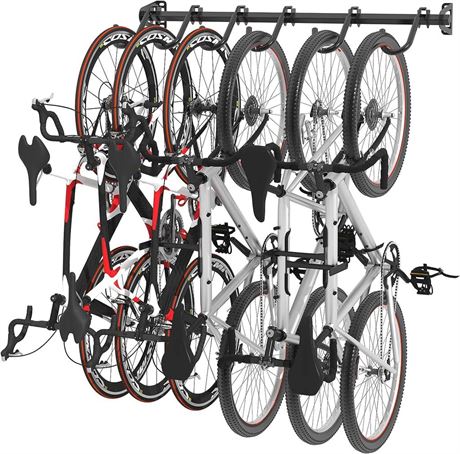 FLEXIMOUNTS 6-Bike Storage Rack for Garage, Heavy-Duty Wall Mount Hanger for