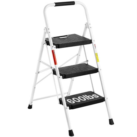 BONTEC 3-Step Ladder, Folding Step Stool with Wide Anti-Slip Pedals, Max Load