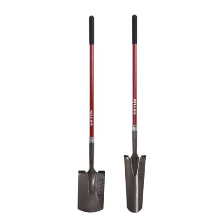 KYLIN Heavy Duty Long Fiberglass Handle Shovel 2-Piece Set, for Digging,