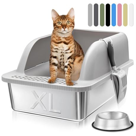 Stainless Steel Litter Box with Lid, 24'' x 16'' x 12'' Metal Cat Litter Box,