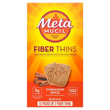 Metamucil GLP-1 Friendly Fiber Thins, Fiber Powder Food, Cinnamon Spice, 24