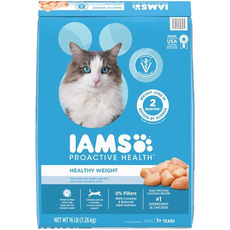 Iams Proactive Health Healthy Weight Chicken Flavor Adult Dry Cat Food, 16 Lb