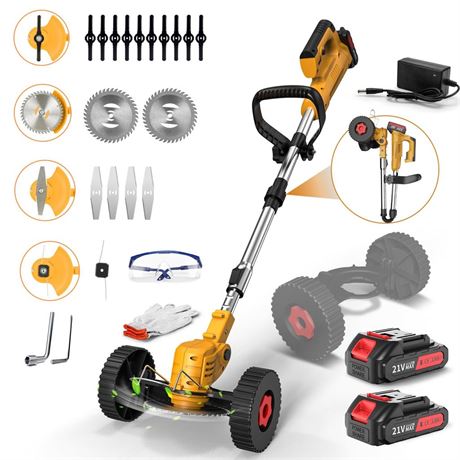 Cordless Weed Wacker,Weed Wacker Battery Operated with 3 Types Blades Grass