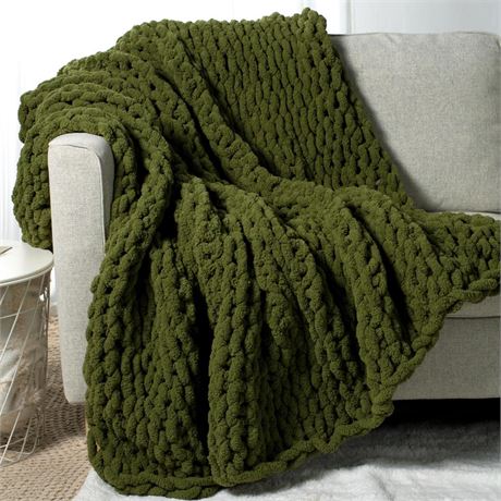Chunky Knit Throw Blanket 60" X 80" Twin, 100% Hand Made Large Chenille Loop