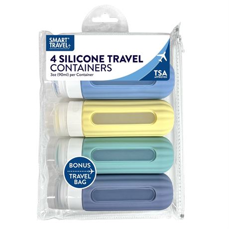 Best Brands Smart Travel Silicone Containers 4-Pack with Clear Bag - TSA