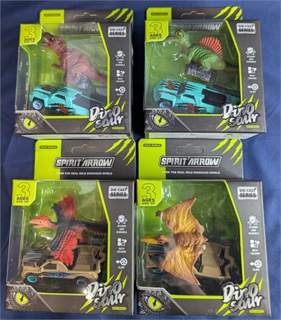 DINOBROS Dinosaur Toy Pull Back Cars 4 Pack Dino Toys for 3 Year Old Boys Girls