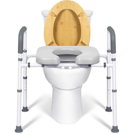 Raised Toilet Seat with Handles, Height Adjustable Elevated Toilet Seat Riser,