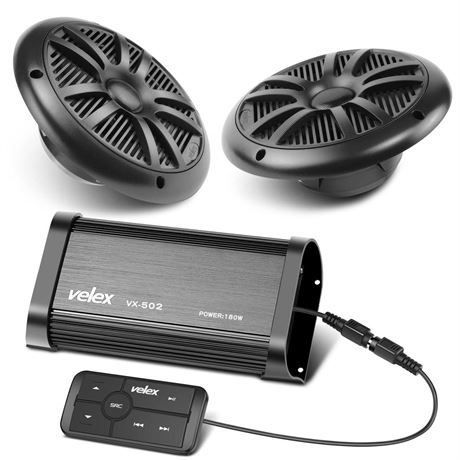 VELEX Marine Bluetooth Amplifier Speaker Package… Black