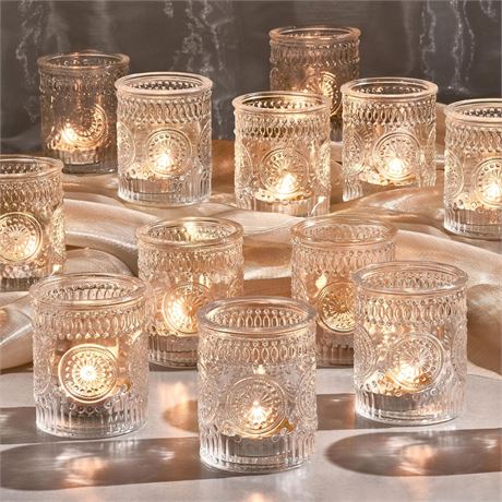 30 Pack Clear Glass Votive Candle Holders, Vintage Candle Holder Bulk, Tealight
