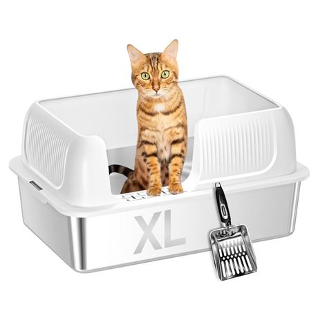 Stainless Steel Litter Box with Lid,Stainless Steel Cat Litter Shovel, XL Extra