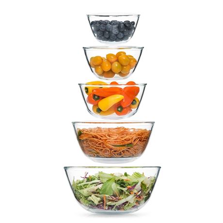 5pc Glass Mixing Bowls Sets (4.65QT, 2.80QT, 1.64QT, 1.16QT, 0.85QT), Glass