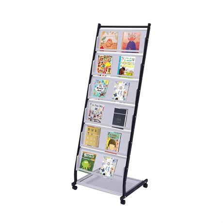 6 Tier freestaning Magazine Rack Rolling Comic Book Shelf Organizer Brochure