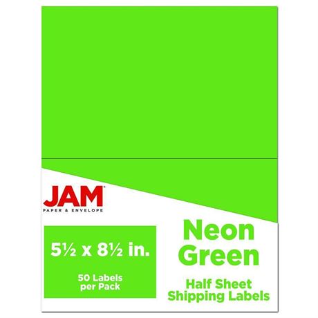 JAM Paper & Envelope Shipping Labels  Half Page  5 1/2 X 8 1/2  Neon Green  50
