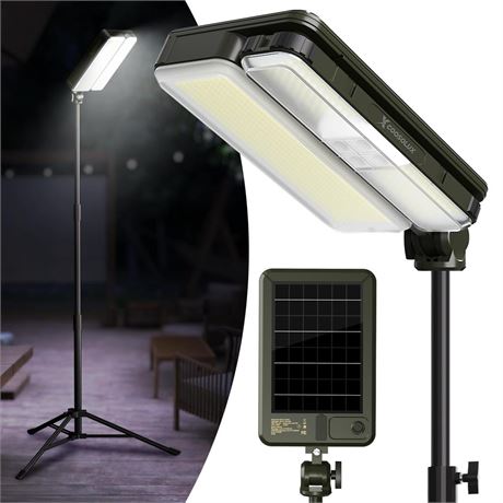 Outdoor Solar Camping Lights with 2 Lighting Heads, IP65 Waterproof LED Work