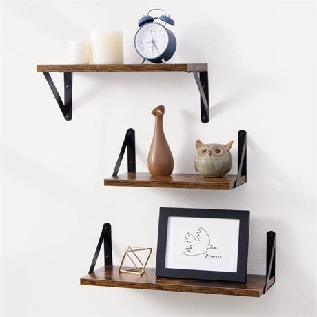 OFFSITE Fun Memories Floating Shelves Wall Mounted Set of 3, Rustic Wood Wall