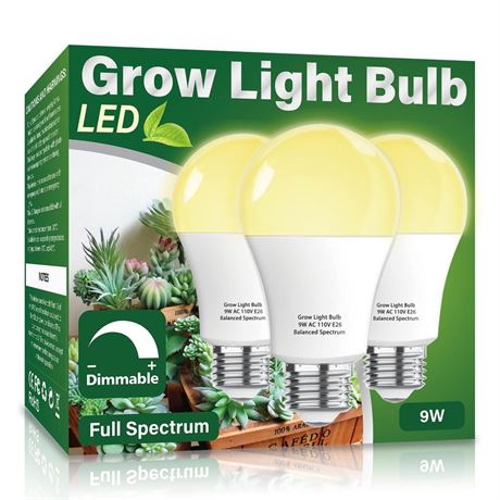 3 PACK Grow Light Bulb Indoor Grow Light,A19 Full Spectrum Plant Light bulb,E26