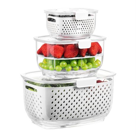 LUXEAR Fresh Produce Vegetable Fruit Storage Containers 3Piece Set, BPA-free,