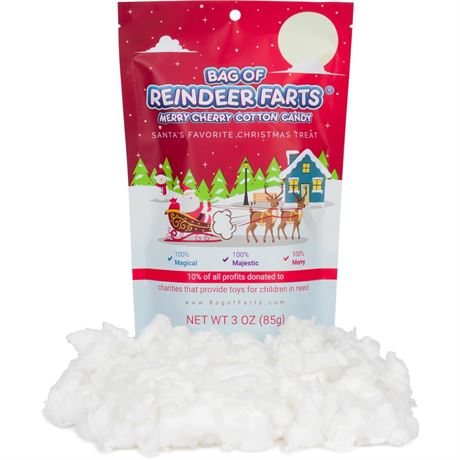 Bag of Reindeer Farts Cotton Candy, NEW Merry Cherry Flavor, 1 pack / 3 ounces,