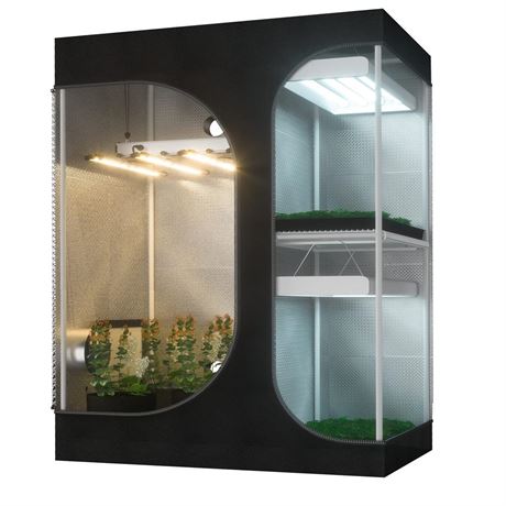 2-in-1 60"X48"X80" Grow Tent Indoor 5'x4' Mylar Reflective Growing Tent Cabinet