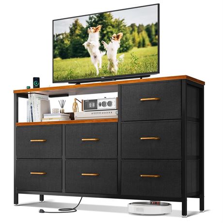 AODK Dresser with Charging Station, 52-Inch Long Dresser TV Stand with 7 Large