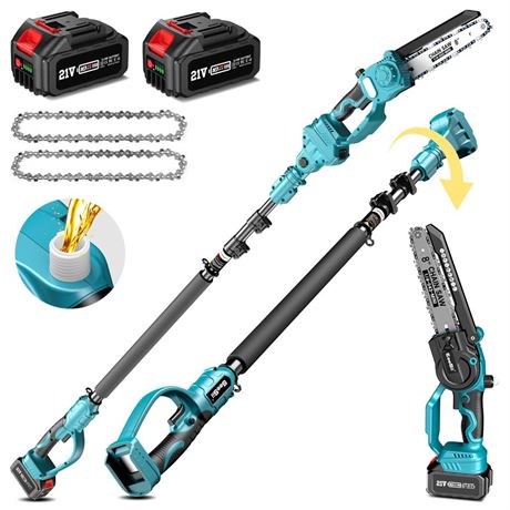 Seesii 2 in 1 Cordless 8 inch Pole Saw & Mini Chainsaw with 2 Battery, Power