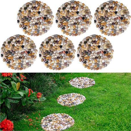 Natural River Rock Stepping Stones for Garden Walkway - Round Pebble Paver Mats