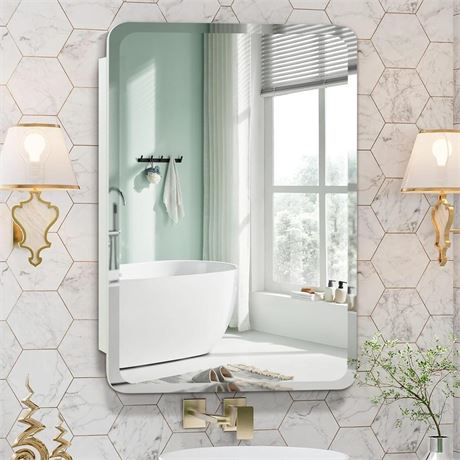White Medicine Cabinet Mirror for Bathroom, 16x29 Inch Recessed Medicine
