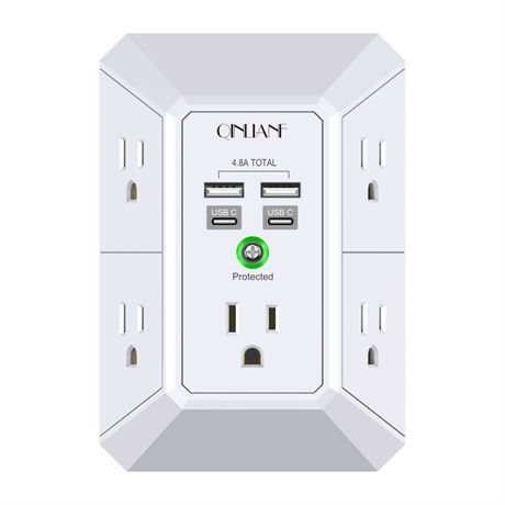 USB Wall Charger, Surge Protector, QINLIANF 5 Outlet Extender with 4 USB
