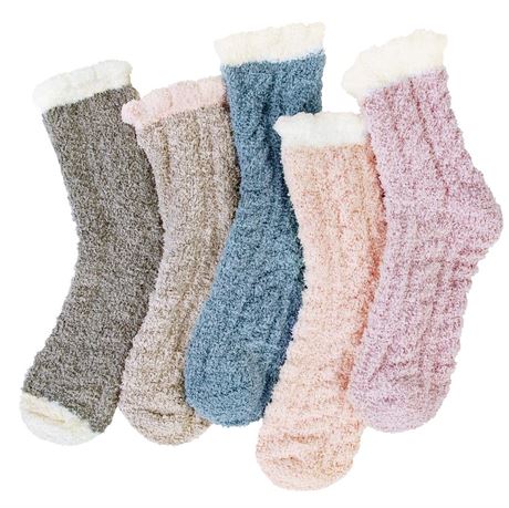 Loritta 5 Pairs Womens Fuzzy Socks Winter Warm Cozy Fluffy Super Soft Slipper