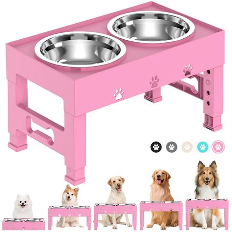 Elevated Dog Bowls 5 Height Adjustable Non-Slip Stand Adjusts to 3.1", 9", 10",