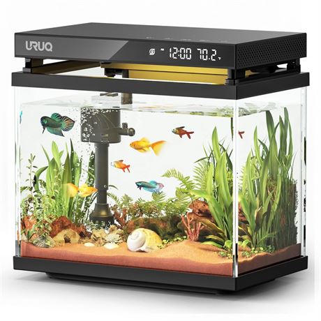 Fish Tank Smart Aquarium Kit: 2 Gallon UHD Glass Silent Water Pump Self