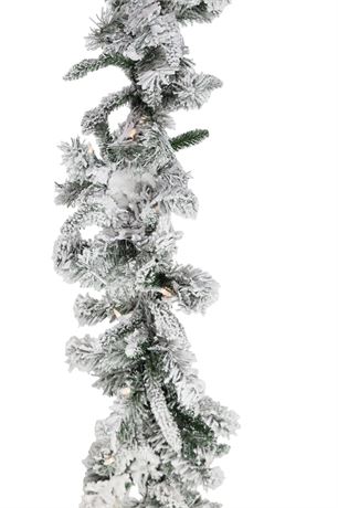 Fraser Hill Farm 9-Ft. Mountain Pine Flocked Christmas Garland with Warm White