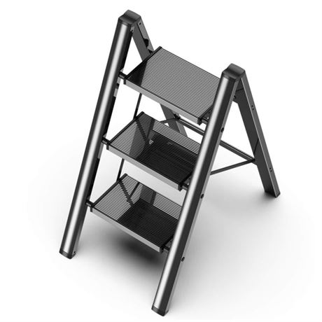 3 Step Ladder Folding Step Stool with Anti-Slip Sturdy and Wide Pedal, Aluminum
