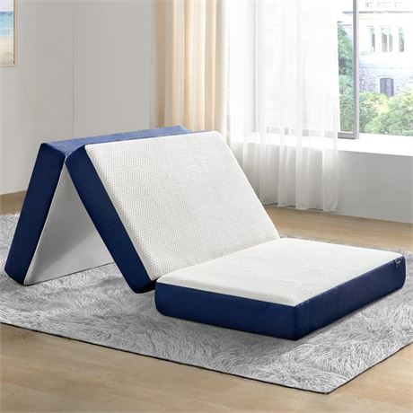 Molblly 3-Inch Tri-Fold Memory Foam Mattress Topper with Washable Cover - Twin
