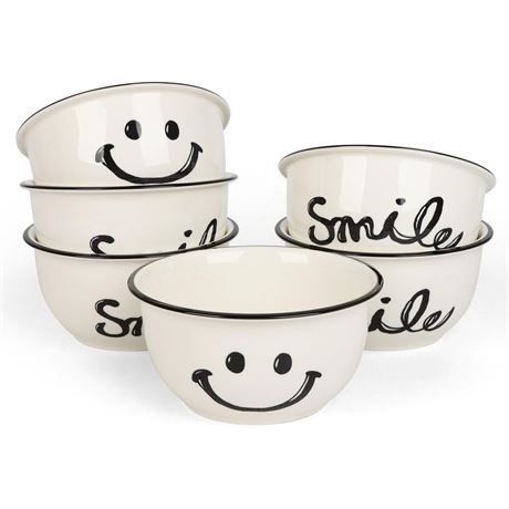Ceramic Soup Bowls Set of 6,Microwave & Dishwasher Safe Porcelain Smiley Bowl