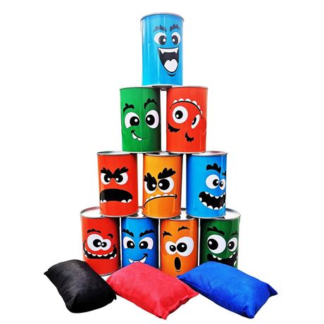 Bean Bag Toss Game for Kids Outdoor Indoor Family Fun, Knockdown Tin Can Alley
