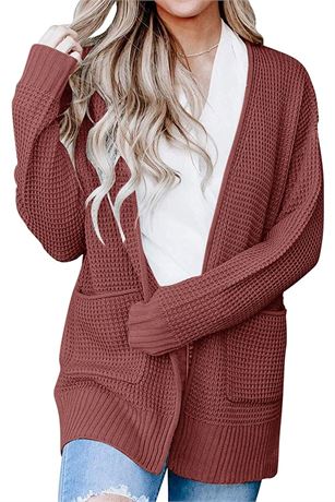 MEROKEETY Womens 2024 Long Sleeve Waffle Knit Cardigan Open Front Side Slit