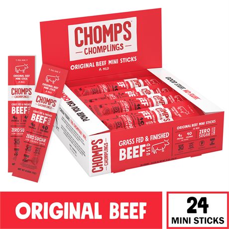 Chomps Mini Beef Jerky Sticks  Original Beef  Gluten Free  Sugar Free  Whole 30