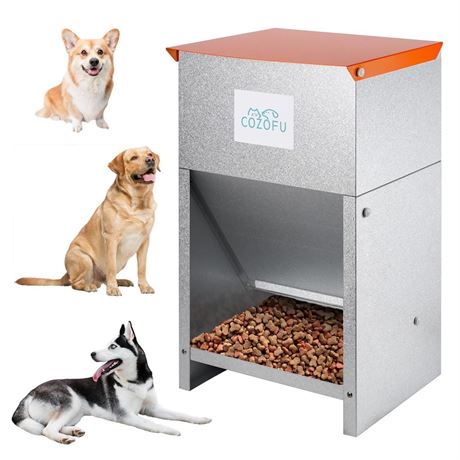 Dog Feeder - Galvanized Metal Pet Food Station for Indoor & Outdoor Use -